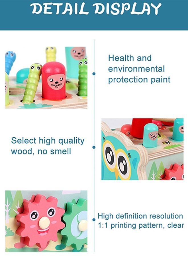 3 In 1 Wooden Hammering Pounding Bench Toy For Kids With Xylophone Gears Hamster Hammer Toy Pounding Bench Montessori Preschool Early Learning Development Educational Activity Toys For Toddlers