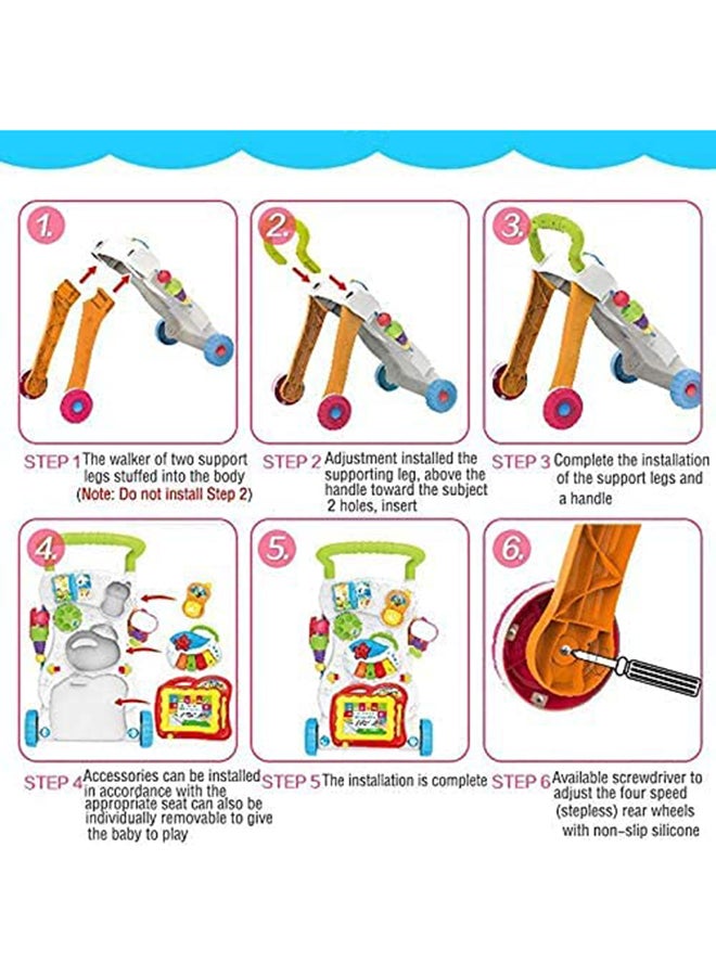 Multi-Functional Music Walker Speed Control And Adjustable Wheels Suitable Age 6-12 Months 45x42x34cm