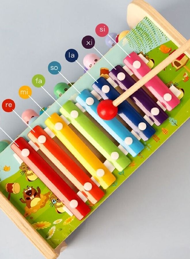 3 In 1 Wooden Hammering Pounding Bench Toy For Kids With Xylophone Clock Hammer Toy Pounding Bench Musical Instrument Toy Montessori Early Learning Development Educational Hammer Toy For Kids