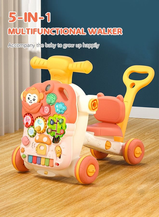 5 in 1 Multifunctional Baby Sit To Stand Trolley Yoyo Walker Activity Center Entertainment Table And Board Game