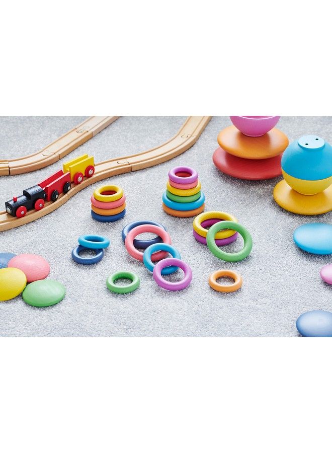 73977 Rainbow Wooden Rings Set Of 21 3 Sizes Counting And Sorting Rings Loose Parts Wooden Toy For Babies And Toddlers 10M+ Inspire Curiosity And Openended Play