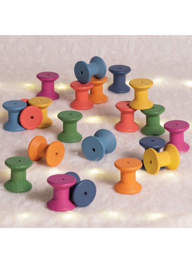 Rainbow Wooden Spools Set Of 21 Assorted Colors Loose Parts Wooden Toy For Babies And Toddlers 10M+ Inspire Curiosity And Openended Play