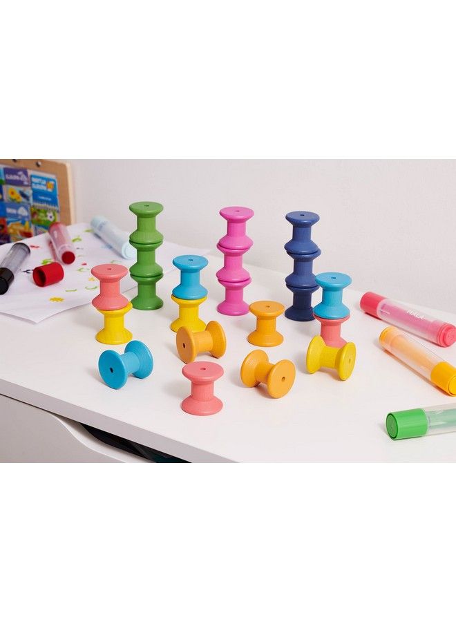 Rainbow Wooden Spools Set Of 21 Assorted Colors Loose Parts Wooden Toy For Babies And Toddlers 10M+ Inspire Curiosity And Openended Play