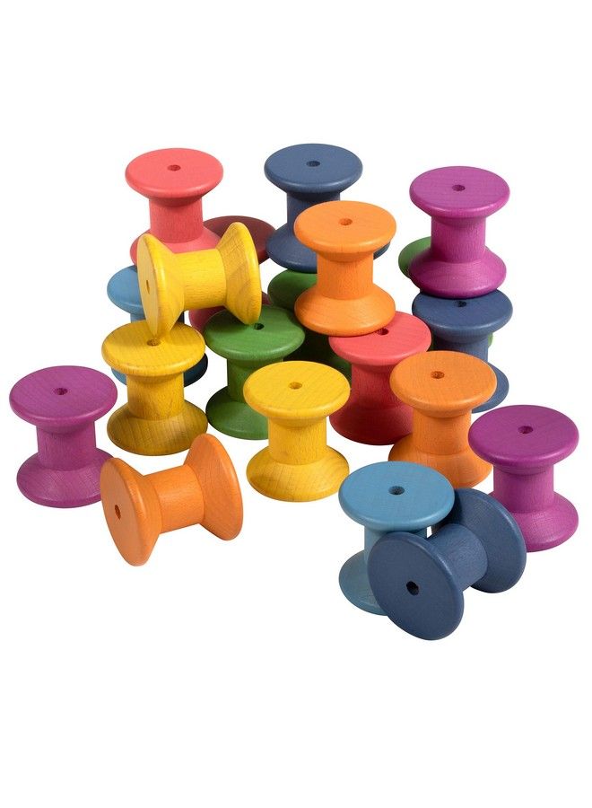 Rainbow Wooden Spools Set Of 21 Assorted Colors Loose Parts Wooden Toy For Babies And Toddlers 10M+ Inspire Curiosity And Openended Play