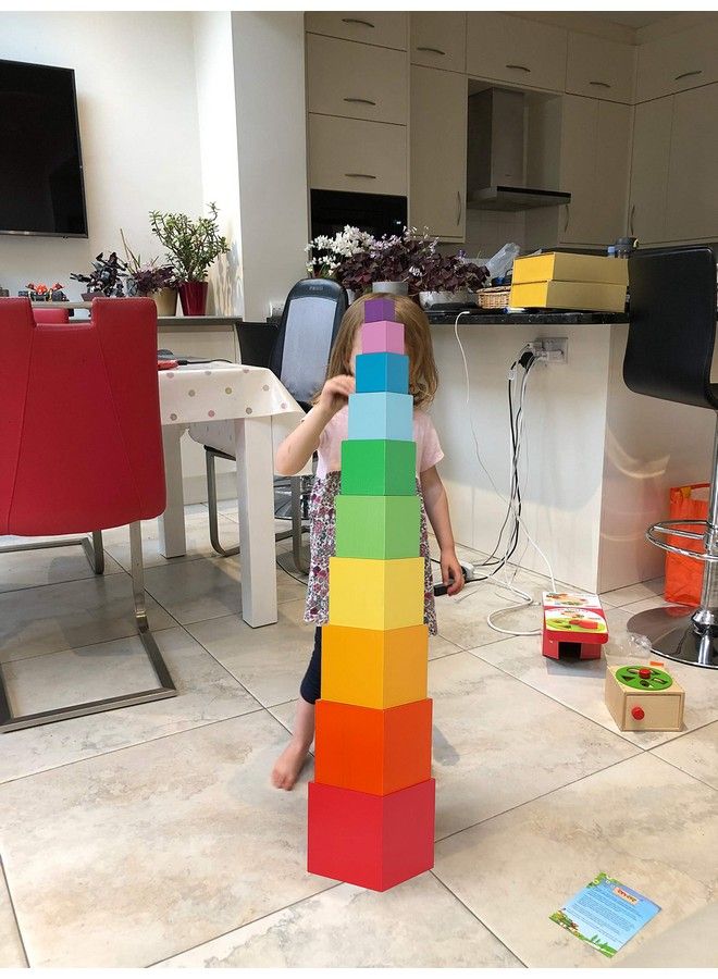 Towo Wooden Stacking Boxes Rainbow Coloursnesting And Sorting Cups Blocks For Toddlersstacking Cubes Educational Learning Toys For 2 Years Old Montessori Materials