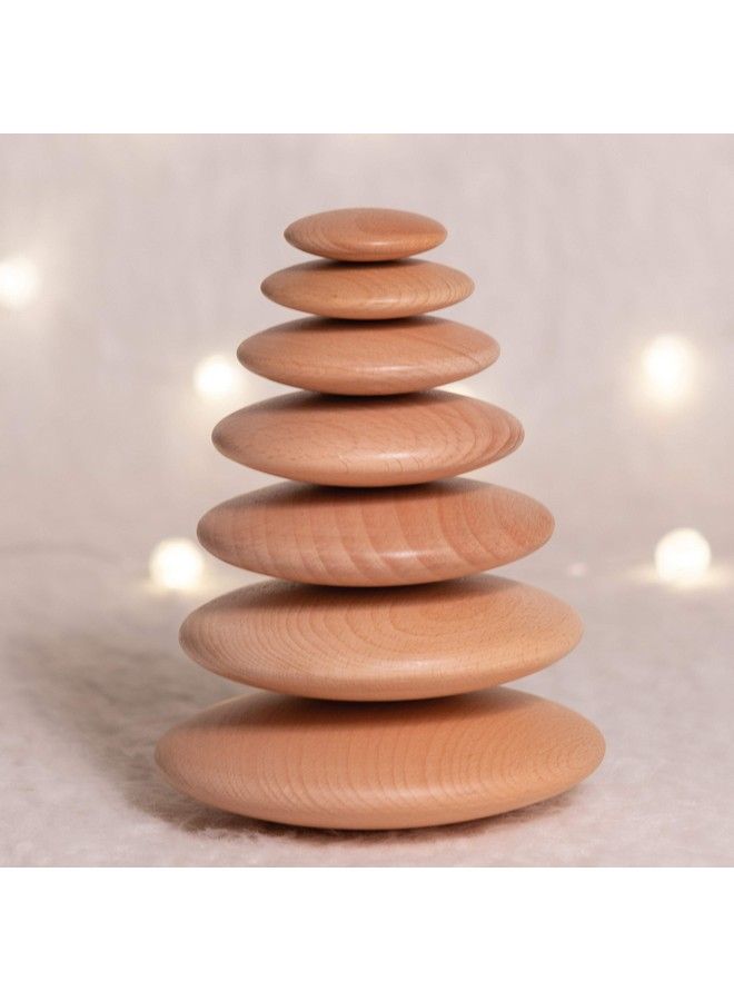 Natural Buttons Set Of 7 Wooden Stacking Stones For Babies And Toddlers Aged 0+ Natural Toy For Early Development And Openended Play