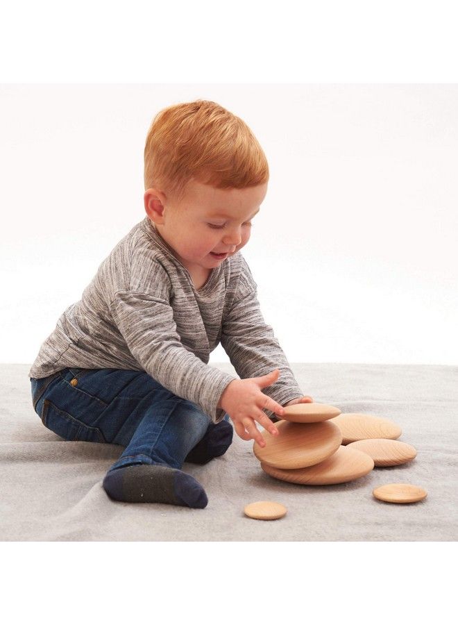 Natural Buttons Set Of 7 Wooden Stacking Stones For Babies And Toddlers Aged 0+ Natural Toy For Early Development And Openended Play