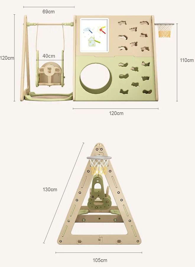Indoor Playground 6 In 1 Drawing Block Board Climbing Frame With Basketball Hoop