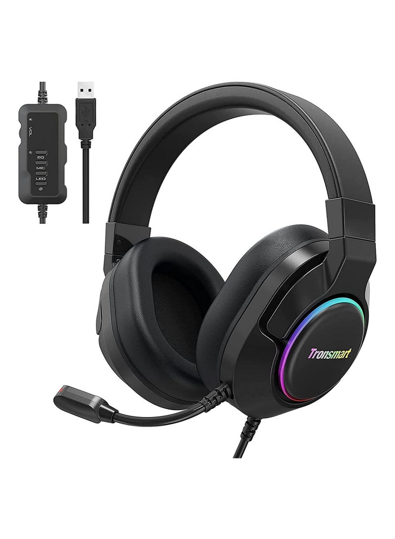 Tronsmart Sparkle PC Gaming Headset USB PS4 Surround Sound 7.1 for Gaming Microphone Noise Cancelling LED Lights/Mute Control/Soft Pads Micro Gaming Headset for Nintendo Switch, Playstation 4, iMac