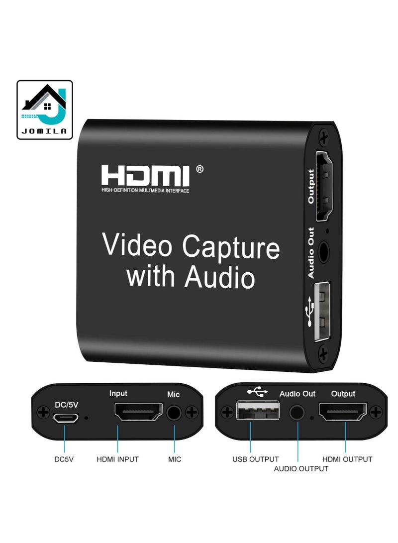 Video Capture Card 4K HDMI Video Capture Device with Loop Out Full HD 1080P Game Capture Video Recorder for Live Streaming Broadcasting or Video Conference