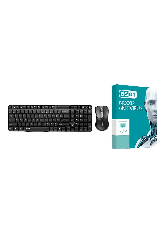 Wireless Keyboard With Mouse And ESET NOD32 Antivirus V10 Black