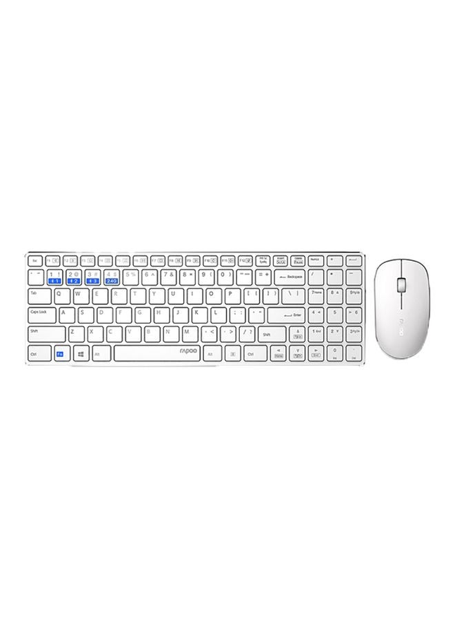 Wireless Keyboard and Mouse Combo 9300M Multimode Connection 3.0/4.0/2.4 GHz World's Ultra Slim English Arabic Keyboard and Mouse White