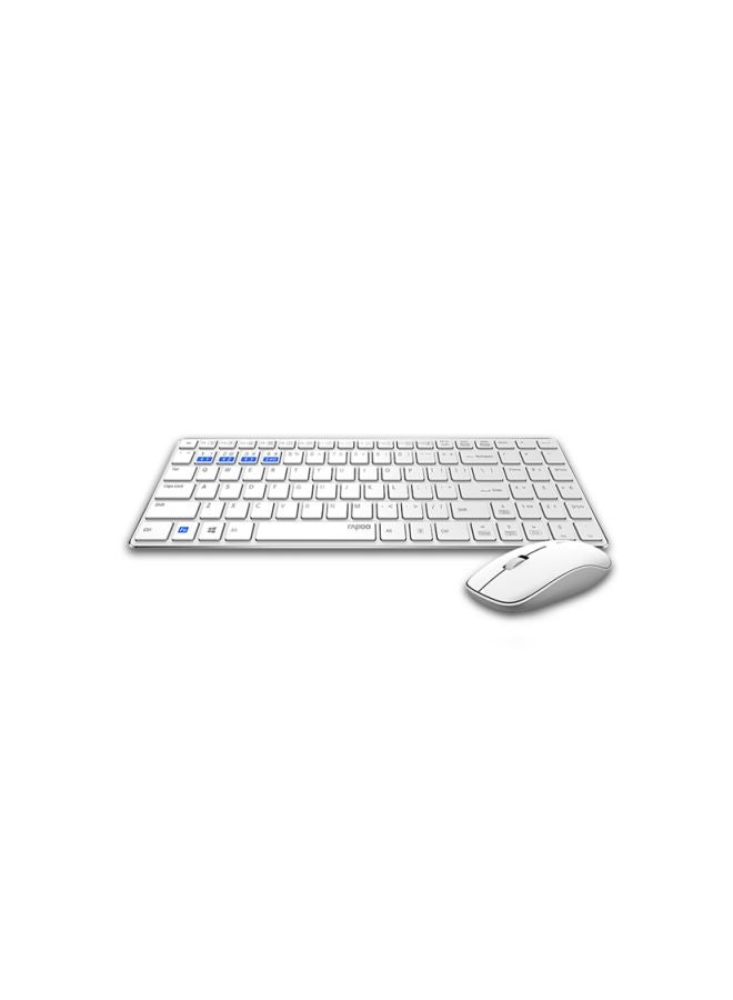 Wireless Keyboard and Mouse Combo 9300M Multimode Connection 3.0/4.0/2.4 GHz World's Ultra Slim English Arabic Keyboard and Mouse White