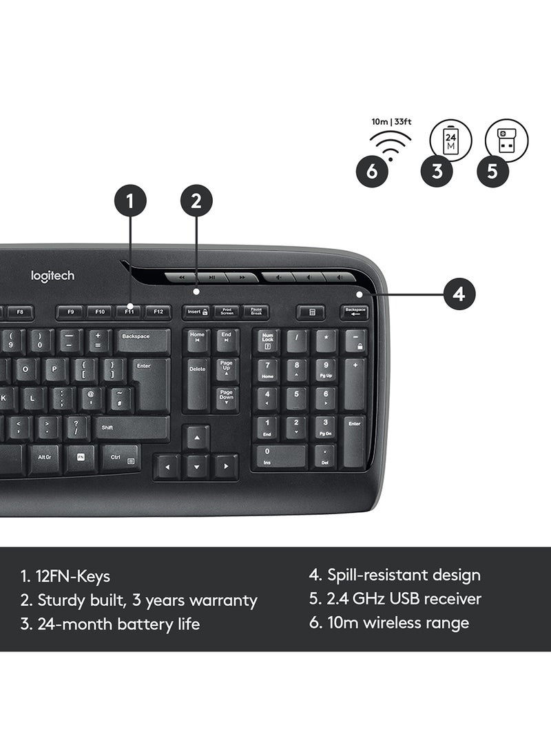 MK330 Wireless Keyboard And Mouse Combo For Windows Black