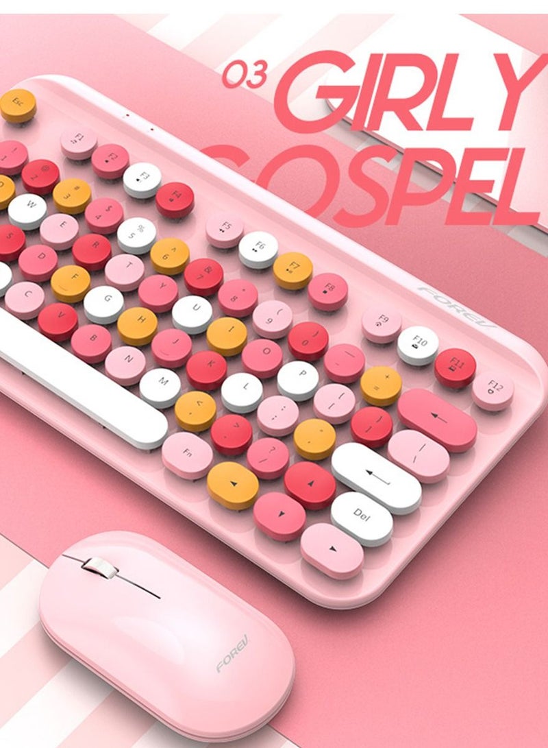 Wireless Bluetooth Keyboard, Cute Mini Compact Keyboard, Wireless Connection, Typewriter ABS Retro Round Keycaps, Matte Panel, Ergonomic Design, Suitable for PC Laptop Pink