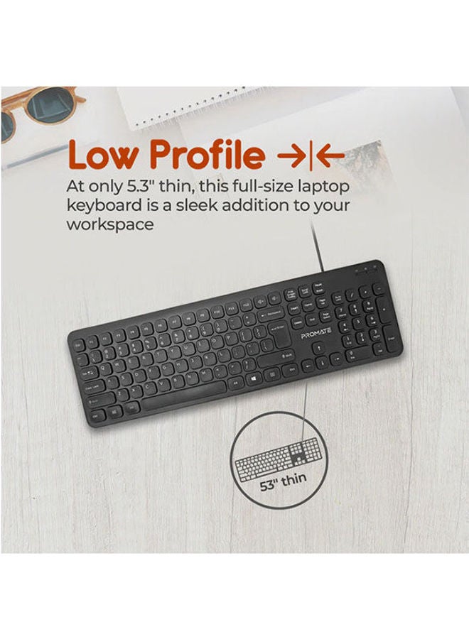 Quiet Key Wired Compact KeyBoard & Mouse Black