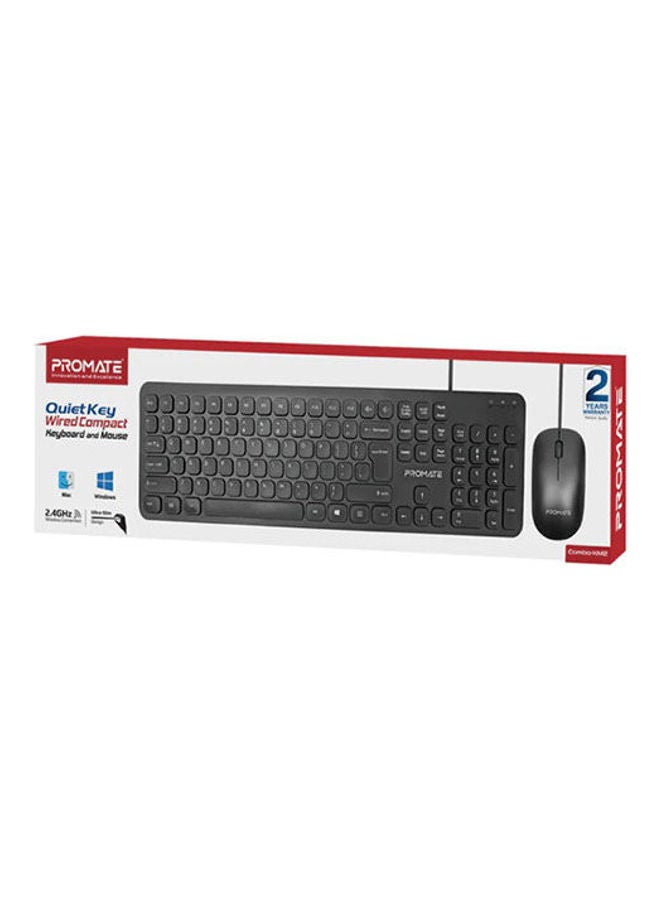 Quiet Key Wired Compact KeyBoard & Mouse Black