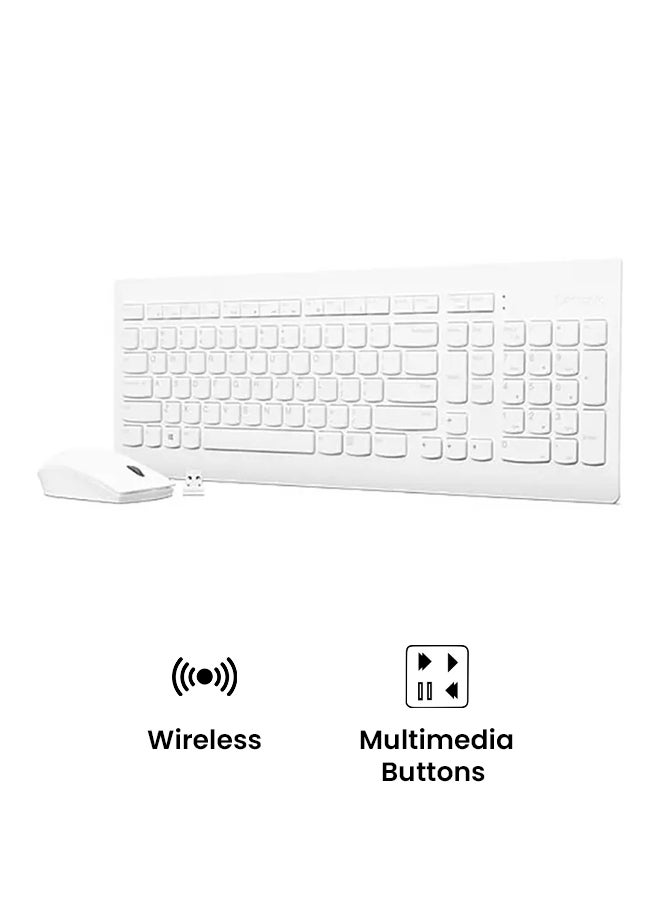 510 Wireless Combo with 2.4 GHz USB Receiver, Slim Full Size Keyboard, 1200 DPI Optical Mouse WHITE