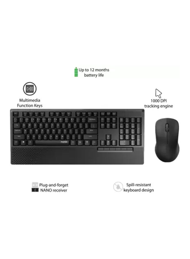 X1960 Wireless Optical Mouse & Keyboard Spill Resistance Multimedia Hotkeys 1000DPI Black