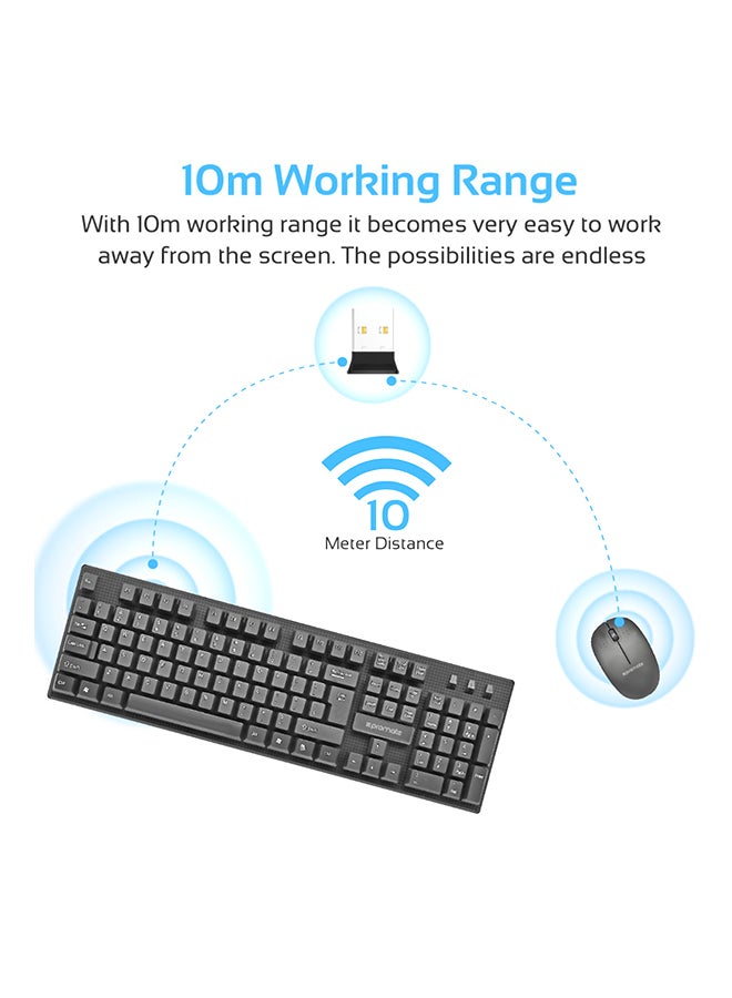 Keyboard and Mouse Combo, Super-Slim Typewriter Styled 2.4Ghz Wireless Full-Sized Keyboard and Mouse Combo with Silent Keys and Auto Sleep for PC, Windows, Mac iOS, Laptops - English/Arabic Black