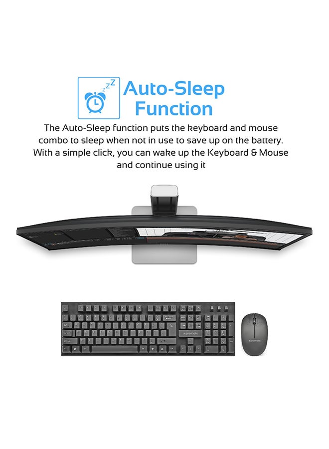 Keyboard and Mouse Combo, Super-Slim Typewriter Styled 2.4Ghz Wireless Full-Sized Keyboard and Mouse Combo with Silent Keys and Auto Sleep for PC, Windows, Mac iOS, Laptops - English/Arabic Black