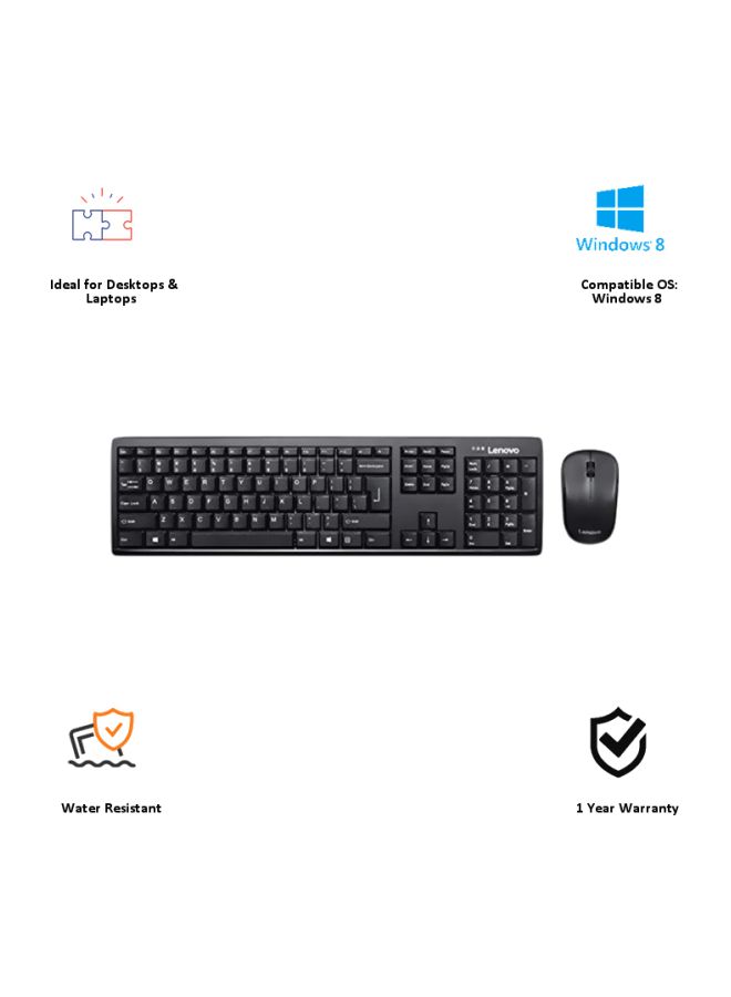 100 Wireless Combo Keyboard And Mouse Arabic Black