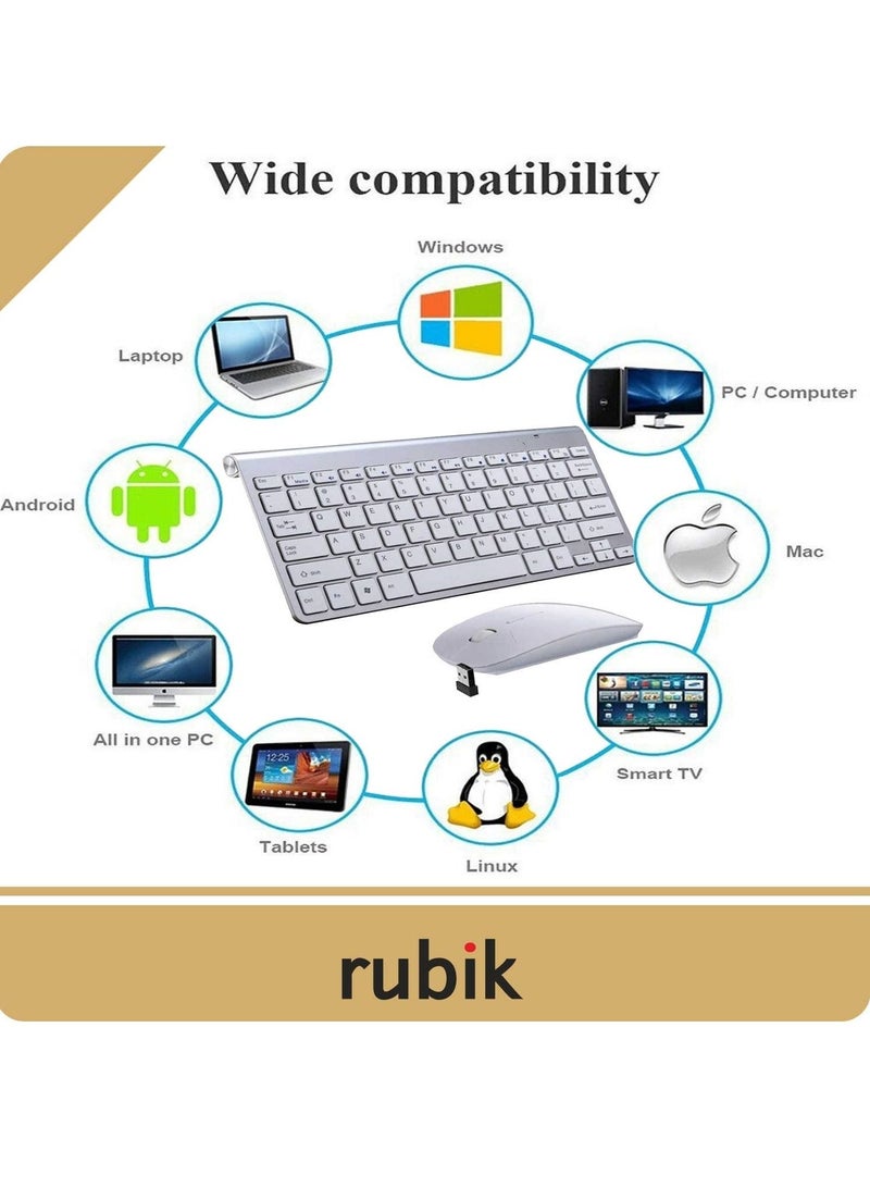 2.4Ghz Wireless Keyboard And Mouse Combo Ultra Thin Portable Keyboard Compatible with Computer, Laptop, Desktop, PC, Mac, For Windows XP/Vista / 7/8 / 10, OS Android