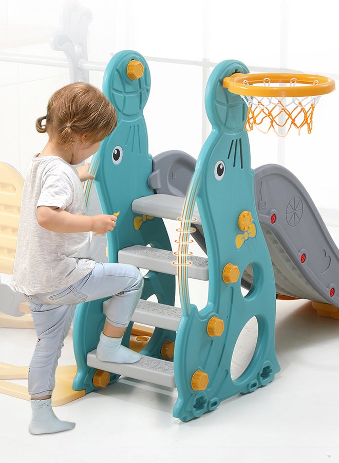 3-In-1 Indoor Swing And Slide Set With Basketball Hoop 180x155x118cm