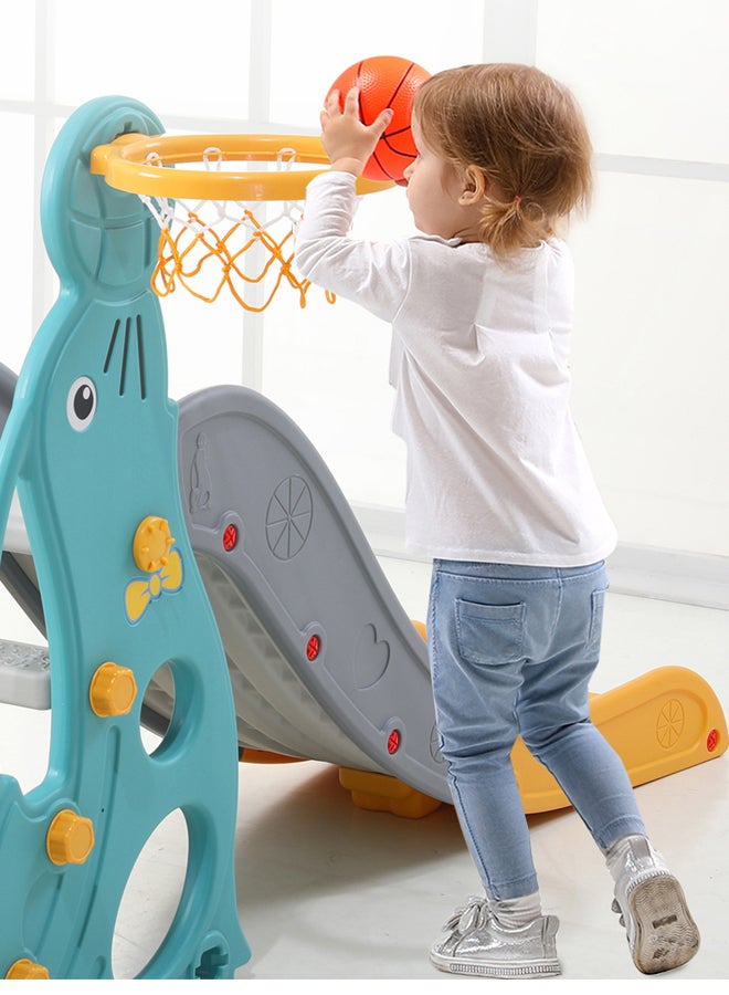3-In-1 Indoor Swing And Slide Set With Basketball Hoop 180x155x118cm