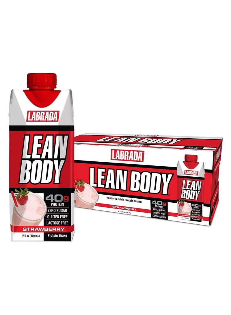 Labrada Lean Body RTD Strawberry Protein Shake 17 Fl oz (500 ml) - Pack of 12