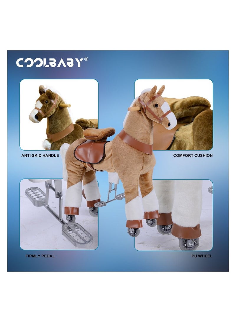 Horse Ride on Toy for Toddlers Ride on Rocking Horse Toy Plush Walking Pony Mechanical Riding Horse Medium Size for Age 4-14