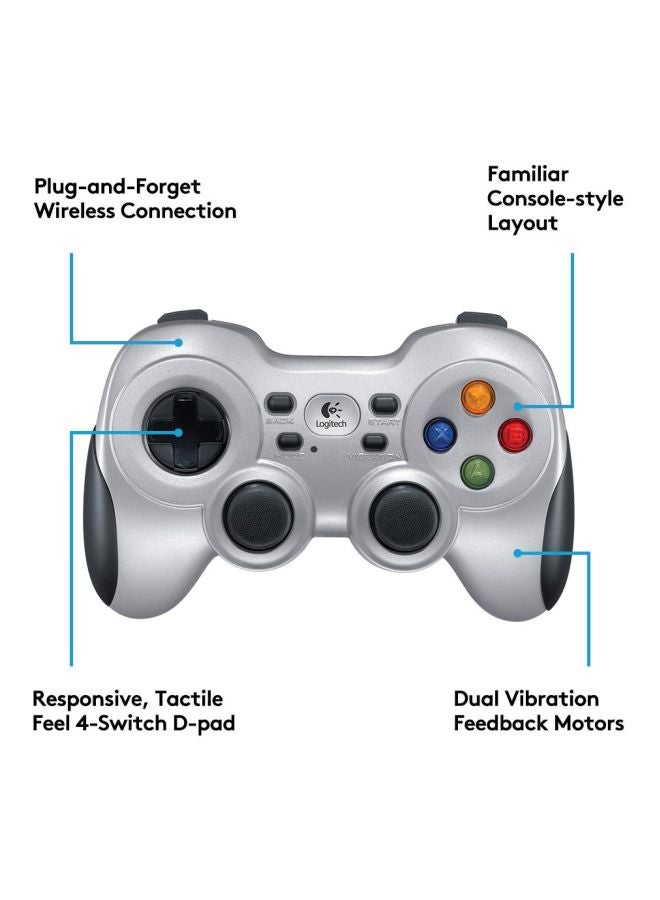 F710 Wireless Gamepad, 2.4 GHz Wireless with USB Nano-Receiver, Controller Dual Vibration Feedback, 4 Switch D-Pad, PC - Grey/Black