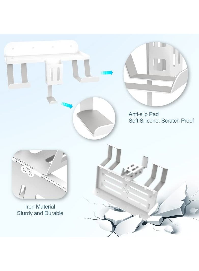 White 6-in-1 Wall Mount Kit with Charging Cable for PS5 (Disc & Digital) Metal Wall Stand with 2 Detachable Controller Hanging Bracket / Remote Box / Headset Hanger with Non-Slip Mat