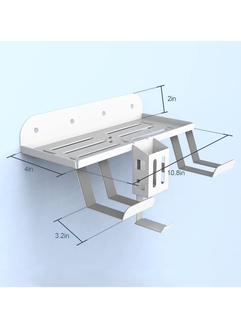 White 6-in-1 Wall Mount Kit with Charging Cable for PS5 (Disc & Digital) Metal Wall Stand with 2 Detachable Controller Hanging Bracket / Remote Box / Headset Hanger with Non-Slip Mat
