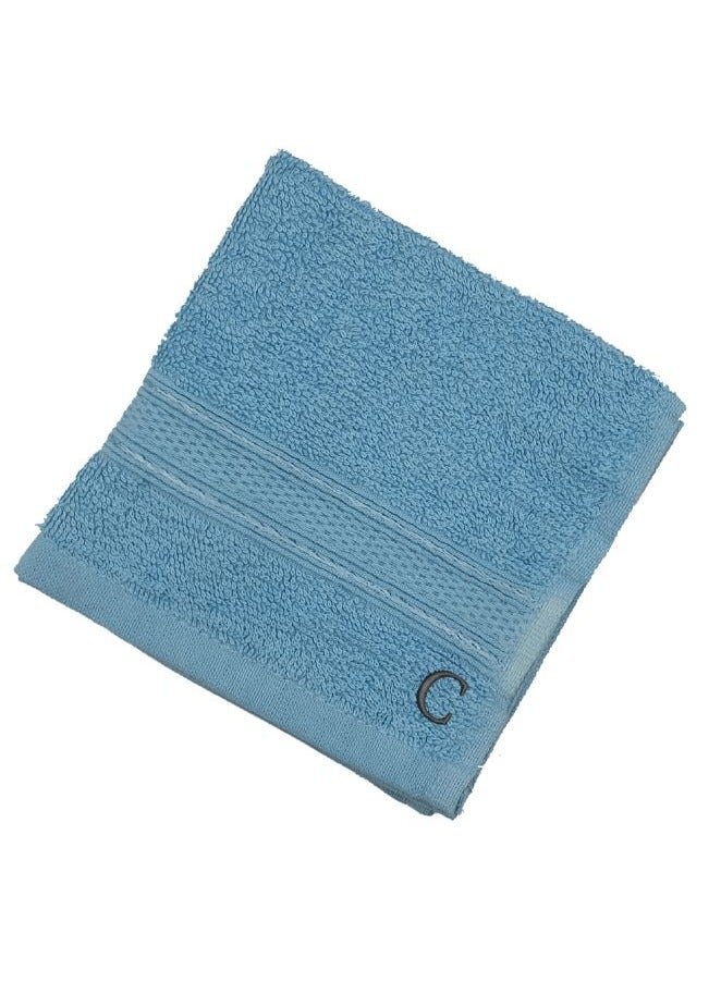 Daffodil (Light Blue) Monogrammed Face Towel (30 x 30 Cm - Set of 6) 100% Cotton, Absorbent and Quick dry, High Quality Bath Linen- 500 Gsm Black Thread Letter 