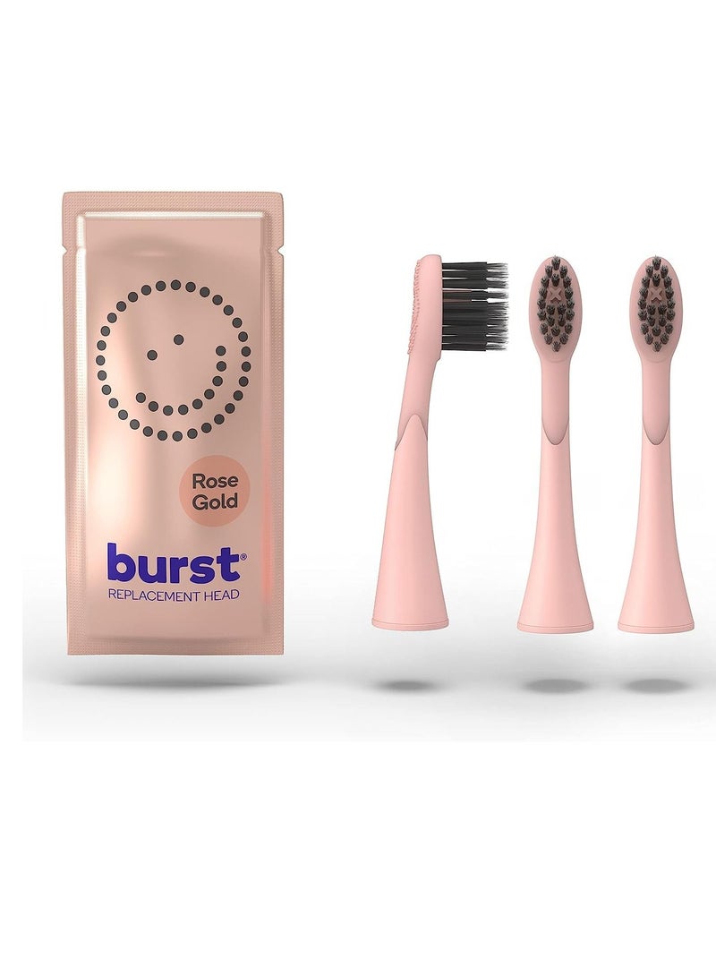 BURST Toothbrush Heads - Genuine BURST Electric Toothbrush Replacement Heads for BURST Sonic Toothbrush – Charcoal Soft Bristles for Deep Clean, Stain & Plaque Removal - 3-Pack, Rose Gold