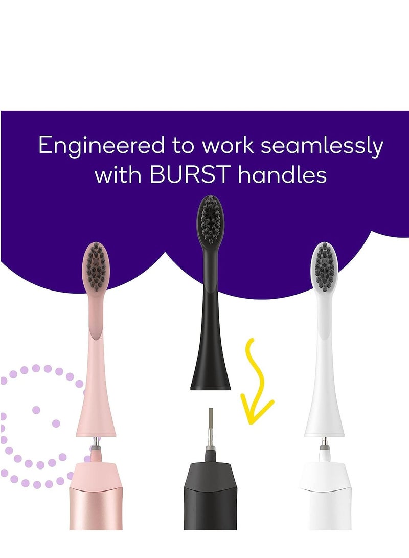 BURST Toothbrush Heads - Genuine BURST Electric Toothbrush Replacement Heads for BURST Sonic Toothbrush – Charcoal Soft Bristles for Deep Clean, Stain & Plaque Removal - 3-Pack, Rose Gold