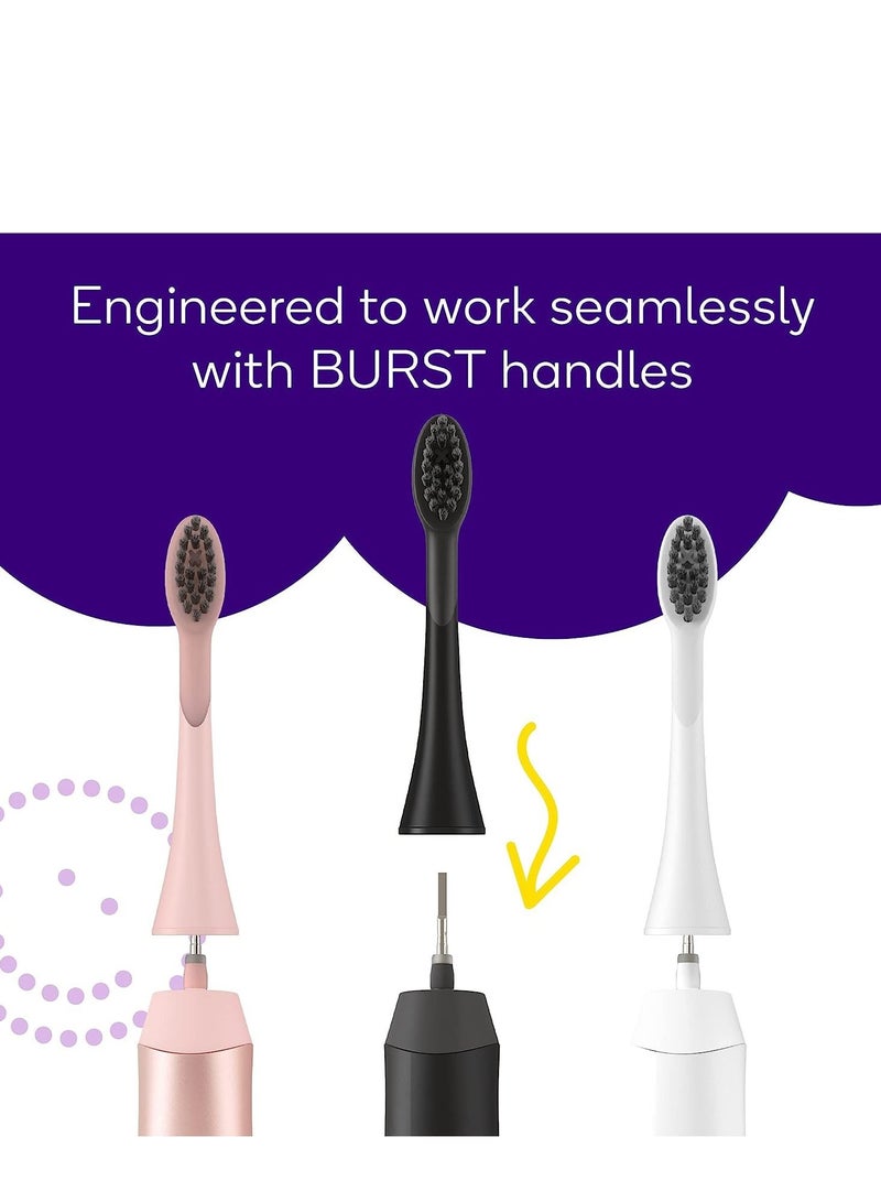 BURST Toothbrush Heads - Genuine BURST Electric Toothbrush Replacement Heads for BURST Sonic Toothbrush – Charcoal Soft Bristles for Deep Clean, Stain & Plaque Removal - 3-Pack, Black