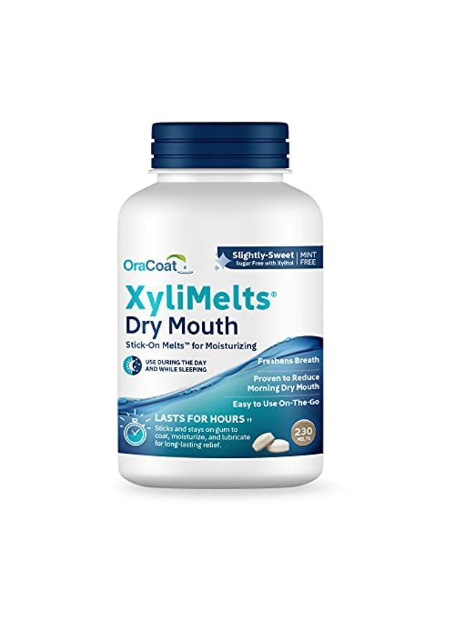 Xylimelts Dry Mouth Relief Oral Adhering Discs Slightly Sweet With Xylitol, For Dry Mouth, Stimulates Saliva, Non-Acidic, Day And Night Use, Time Release For Up To 8 Hours, 230 Count