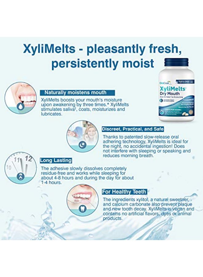 Xylimelts Dry Mouth Relief Oral Adhering Discs Slightly Sweet With Xylitol, For Dry Mouth, Stimulates Saliva, Non-Acidic, Day And Night Use, Time Release For Up To 8 Hours, 230 Count