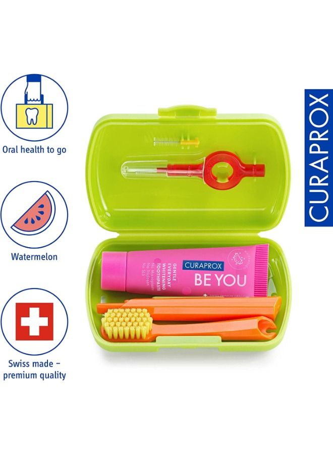Travel-Set Green. Set includes Travel Toothbrush CS 5460, 10ml Be You Toothpaste, Interdental Brush CPS prime 07, CPS prime 09.