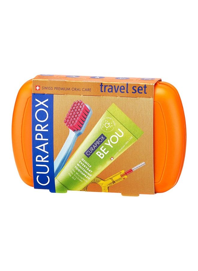 Travel-Set Orange. Set includes Travel Toothbrush CS 5460, 10ml Be You Toothpaste, Interdental Brush CPS prime 07, CPS prime 09.