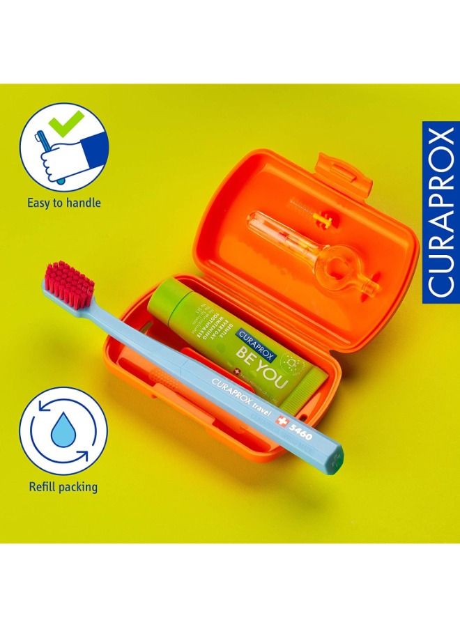 Travel-Set Orange. Set includes Travel Toothbrush CS 5460, 10ml Be You Toothpaste, Interdental Brush CPS prime 07, CPS prime 09.