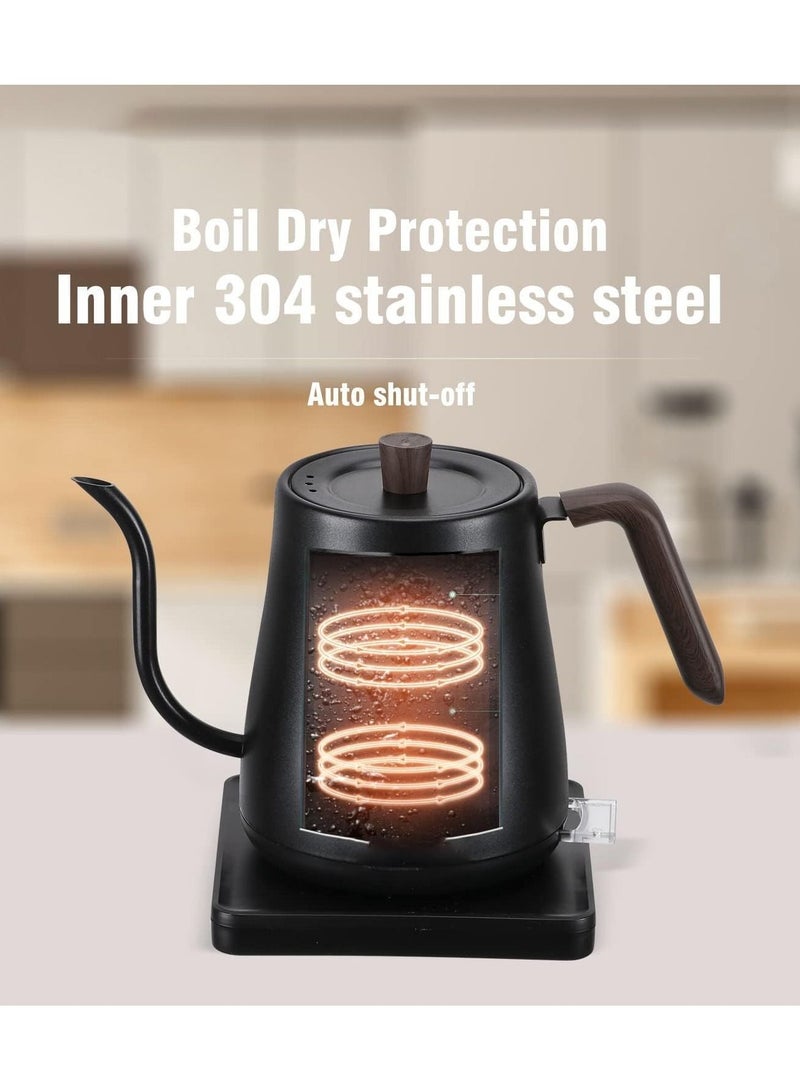 Electric Gooseneck Kettle Stainless Steel Electric Tea Kettle Fast Boiling Hot Water Kettle Pour-Over Coffee and Tea Kettle Auto Shutoff Leak-Proof Quick Heating Anti-dry 800ml  (Black)