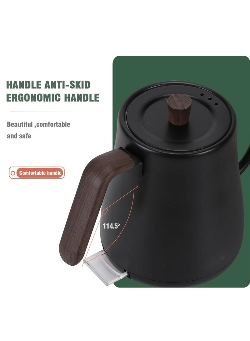 Electric Gooseneck Kettle Stainless Steel Electric Tea Kettle Fast Boiling Hot Water Kettle Pour-Over Coffee and Tea Kettle Auto Shutoff Leak-Proof Quick Heating Anti-dry 800ml  (Black)