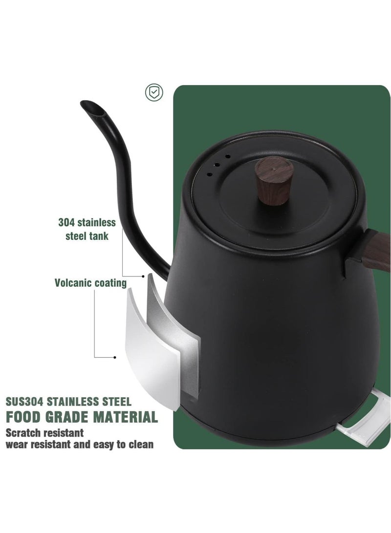 Electric Gooseneck Kettle Stainless Steel Electric Tea Kettle Fast Boiling Hot Water Kettle Pour-Over Coffee and Tea Kettle Auto Shutoff Leak-Proof Quick Heating Anti-dry 800ml  (Black)
