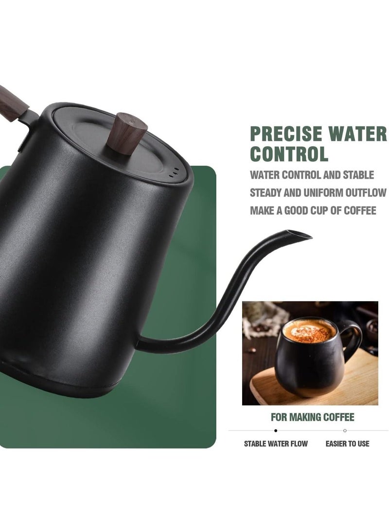 Electric Gooseneck Kettle Stainless Steel Electric Tea Kettle Fast Boiling Hot Water Kettle Pour-Over Coffee and Tea Kettle Auto Shutoff Leak-Proof Quick Heating Anti-dry 800ml  (Black)