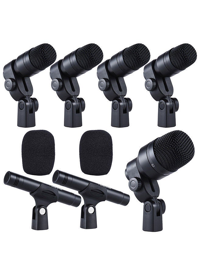 Professional Musical Instruments Drum Set Wired Microphone Mic Kit with Standard Mounting Accessories Aluminum Carrying Case 1 Big Drum Microphone 4 Small Drum Microphones 2 Condenser Microphones