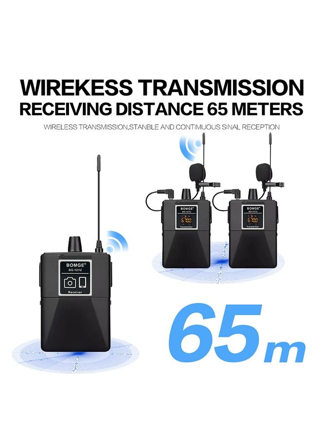 121U Dual Channel UHF Wireless Microphone with 30 Selectable Channels Two 3.5mm Cables for Camera Recorder DV YouTube video Facebook Teaching and Interview