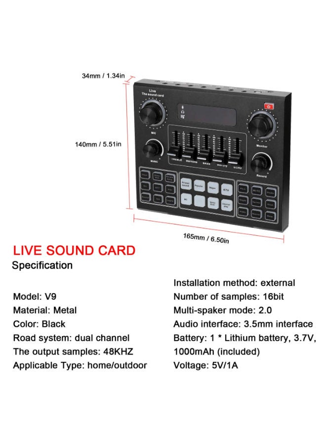 Multifunctional Live V9 Sound Card and BM800 Suspension Microphone Kit Broadcasting Recording Condenser Microphone Set Webcast Live Sound Card for Computers and Mobile phone